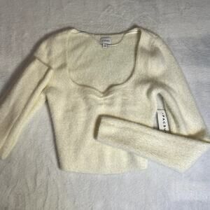 NWT Pacsun LA Hearts Off White Fuzzy Square Neck Cropped Womens Sweater Size XS